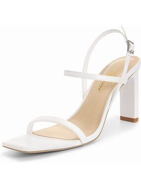 Women's White Square Open Toe Heeled Sandals Ankle Strap High Heels Party Shoes